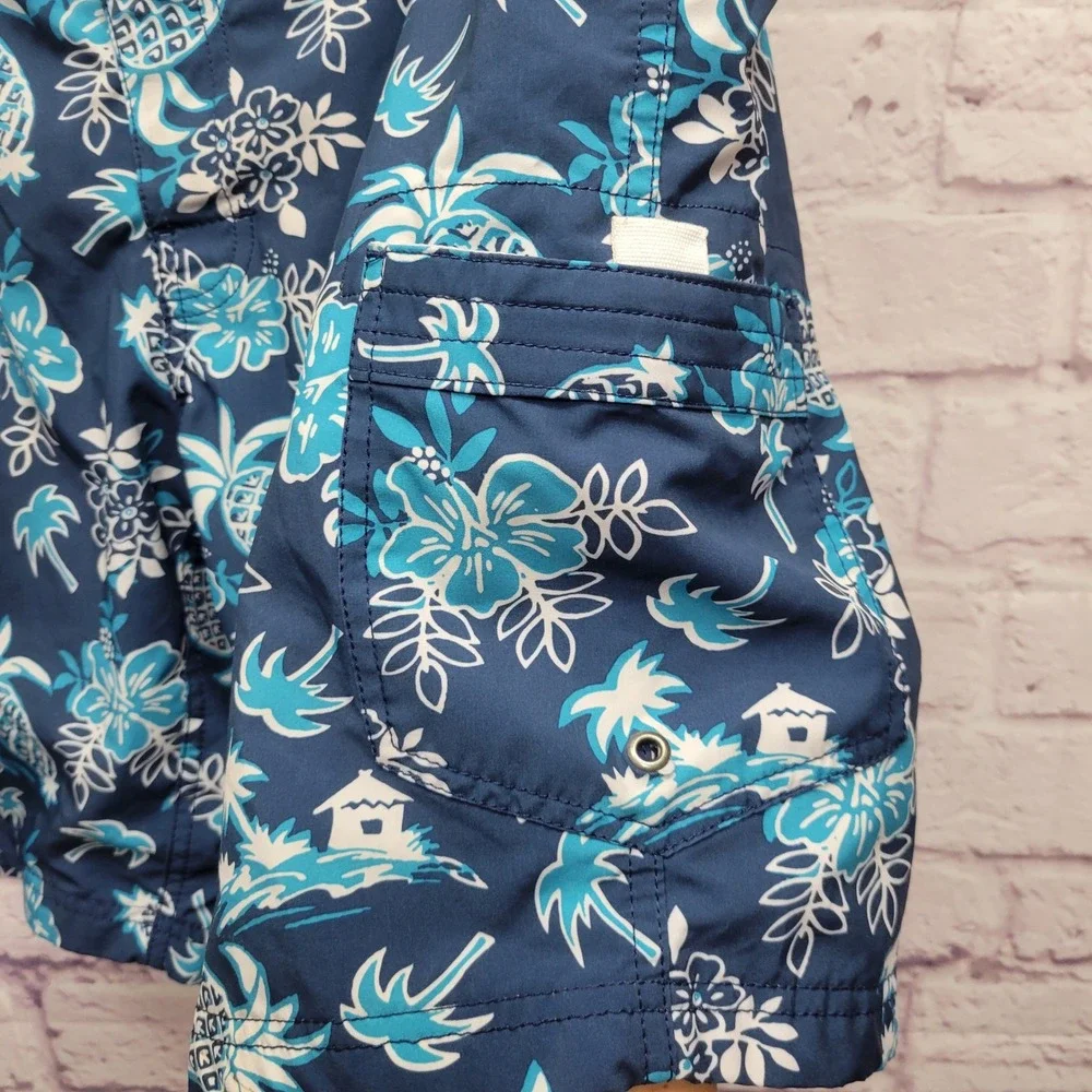 J Crew Flex Swimwear Swim‎ Trunks Board Shorts Mens XL Blue Tropical Pineapples